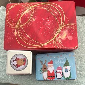 Festive Holiday Tin Set - Red, Silver, Blue